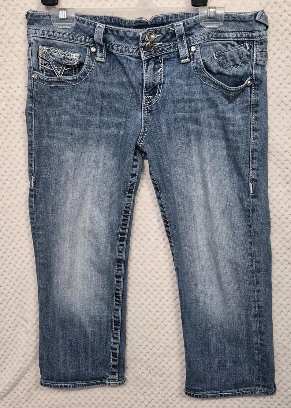 Vigoss Women's 11/12 Capri Jeans Y2K Rhinestone Bling Embellished Denim #0312